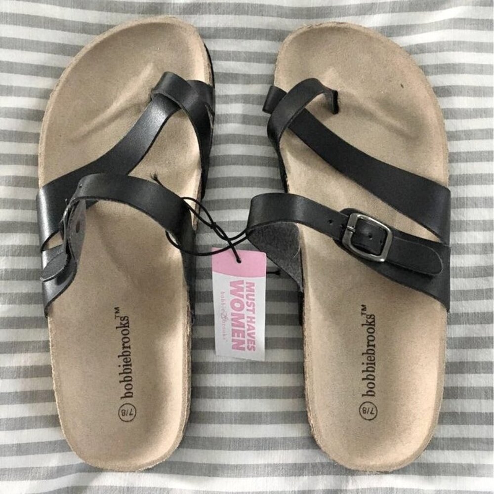 BOBBIE BROOKS | brand new black faux leather sandals